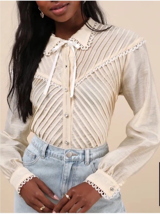 Sister Jane Tops - NWT Sister Jane Dream Pony Cream Sheer Pintuck Lace Blouse Size M Cottagecore